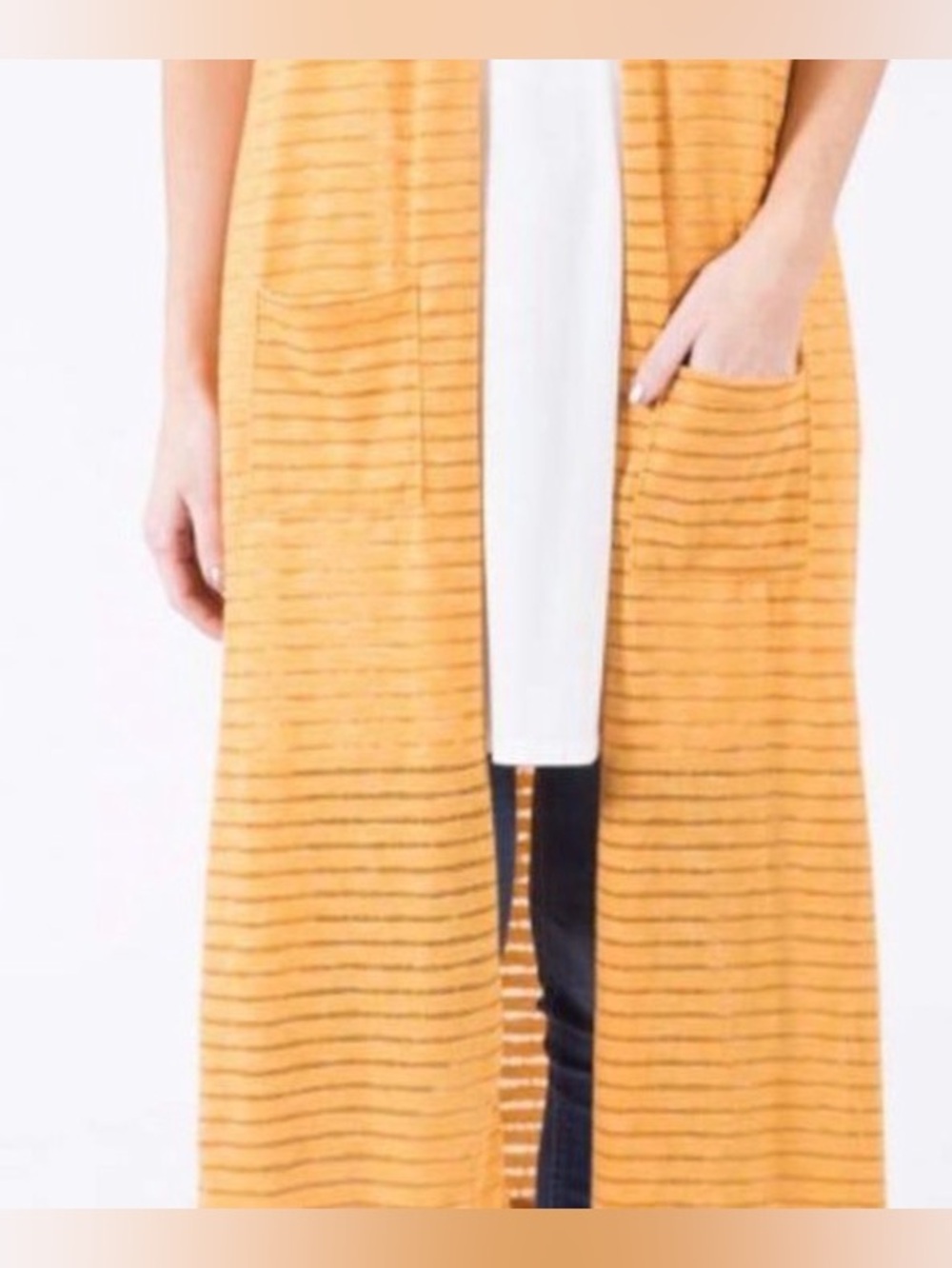 Agnes & Dora Maxi NWT Vest Duster Shadow Striped Mustard with Pockets